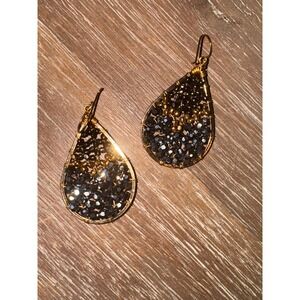 Teardrop Dangle Earrings Black‎ Gold Seed Bead Wire Wrapped Statement Jewelry